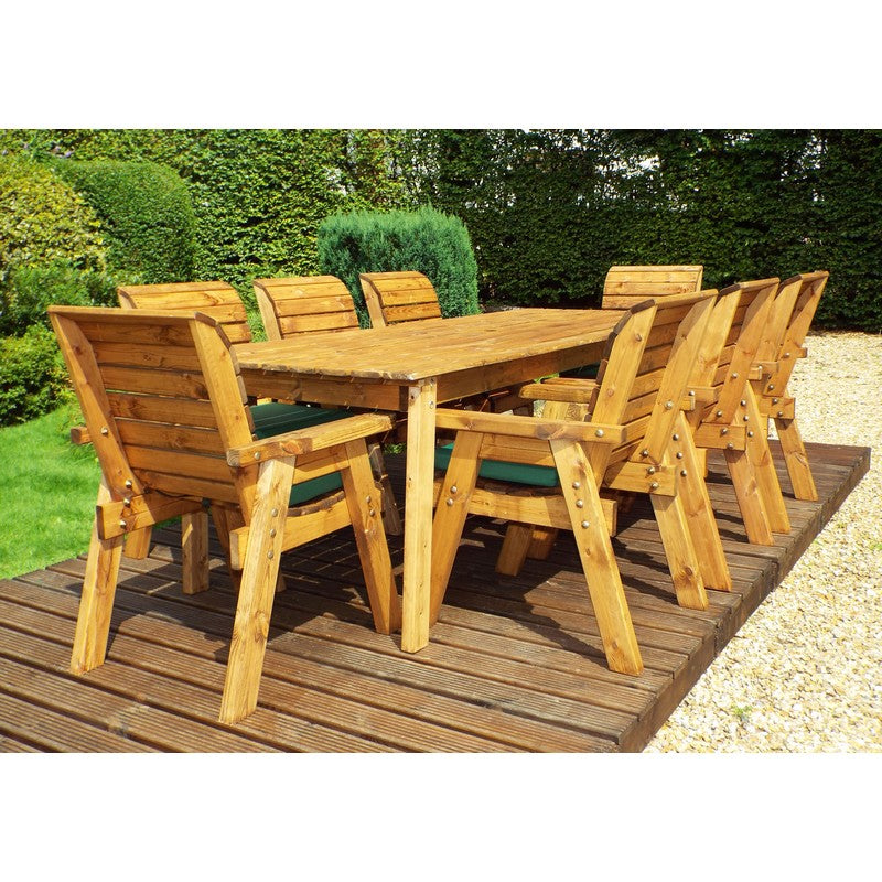 Charles Taylor Scandinavian Redwood Garden Patio Dining Set by Charles Taylor - 8 Seats Green Cushions