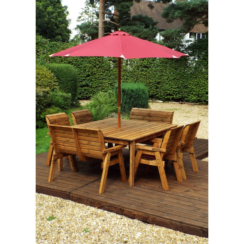 Charles Taylor Scandinavian Redwood Garden Patio Dining Set by Charles Taylor - 8 Seats Burgundy Cushions