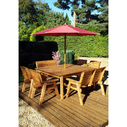 Charles Taylor Scandinavian Redwood Garden Patio Dining Set by Charles Taylor - 8 Seats Burgundy Cushions