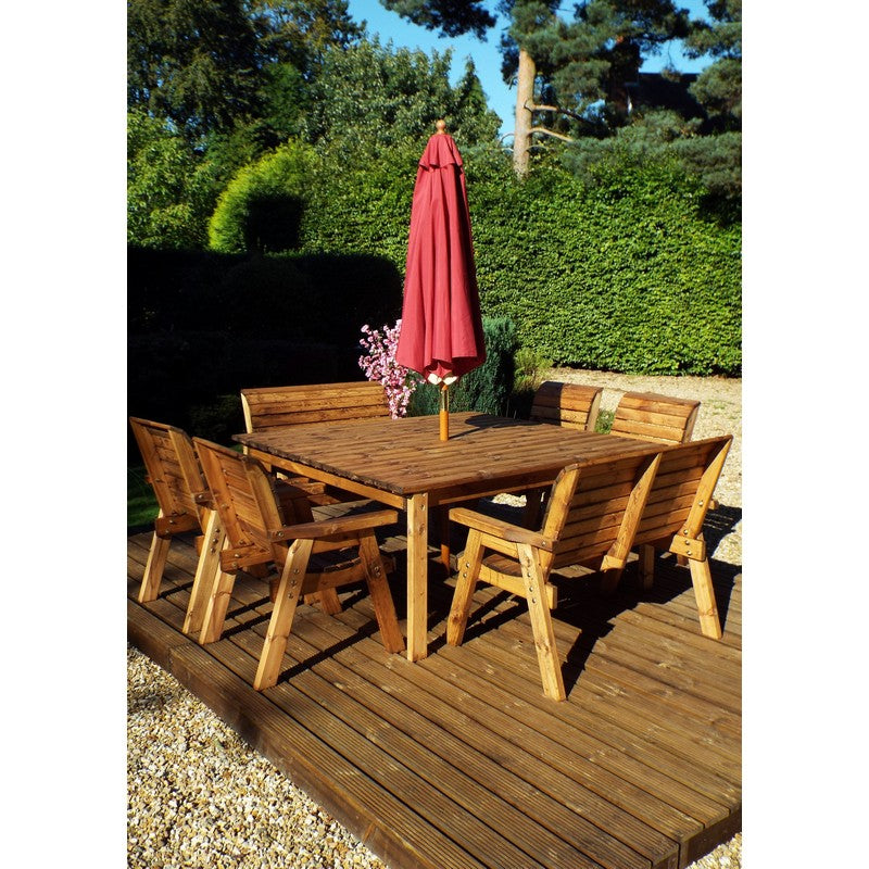 Charles Taylor Scandinavian Redwood Garden Patio Dining Set by Charles Taylor - 8 Seats Burgundy Cushions