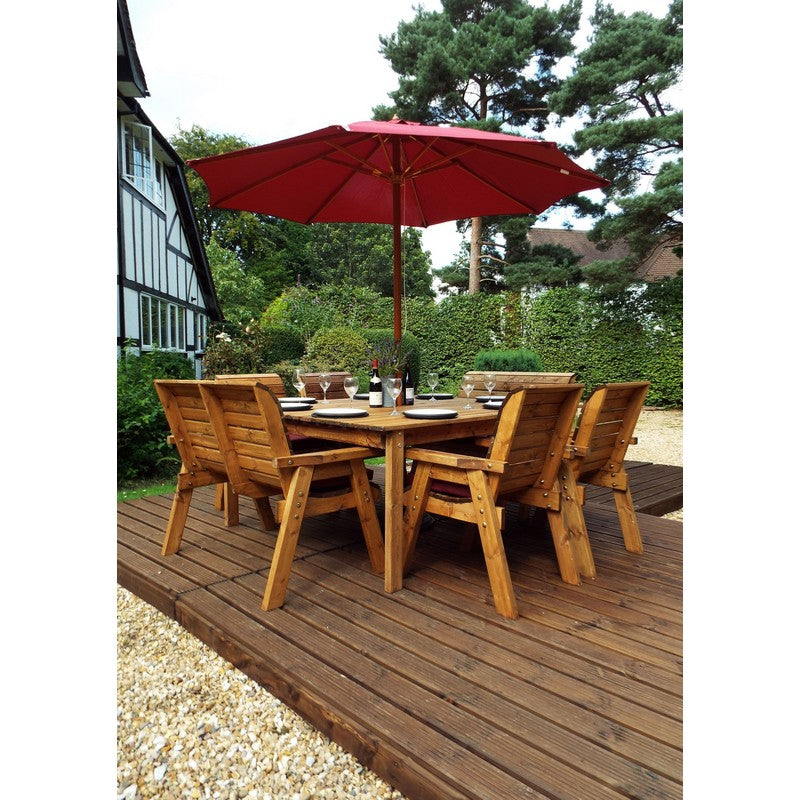 Charles Taylor Scandinavian Redwood Garden Patio Dining Set by Charles Taylor - 8 Seats Burgundy Cushions