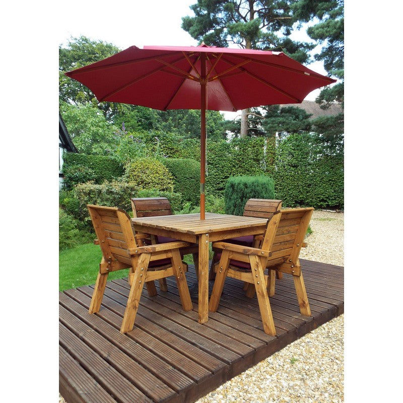 Charles Taylor Scandinavian Redwood Garden Patio Dining Set by Charles Taylor - 4 Seats Burgundy Cushions