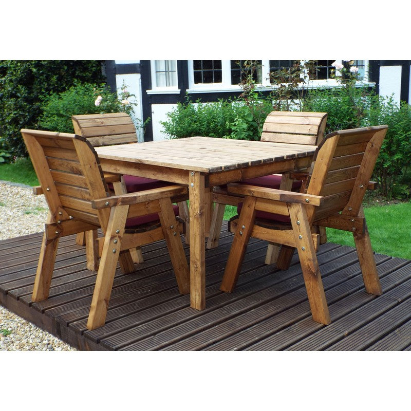 Charles Taylor Scandinavian Redwood Garden Patio Dining Set by Charles Taylor - 4 Seats Burgundy Cushions