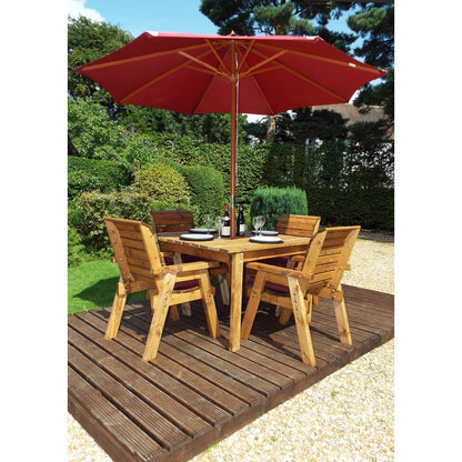 Charles Taylor Scandinavian Redwood Garden Patio Dining Set by Charles Taylor - 4 Seats Burgundy Cushions