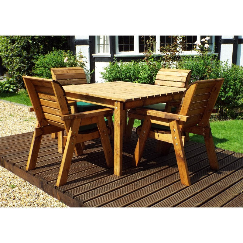 Charles Taylor Scandinavian Redwood Garden Patio Dining Set by Charles Taylor - 4 Seats Green Cushions