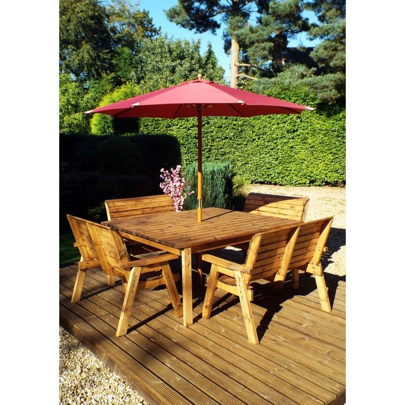 Charles Taylor Scandinavian Redwood Garden Patio Dining Set by Charles Taylor - 8 Seats Burgundy Cushions