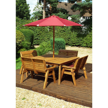 Charles Taylor Scandinavian Redwood Garden Patio Dining Set by Charles Taylor - 8 Seats Burgundy Cushions