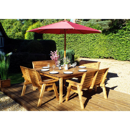 Charles Taylor Scandinavian Redwood Garden Patio Dining Set by Charles Taylor - 8 Seats Burgundy Cushions