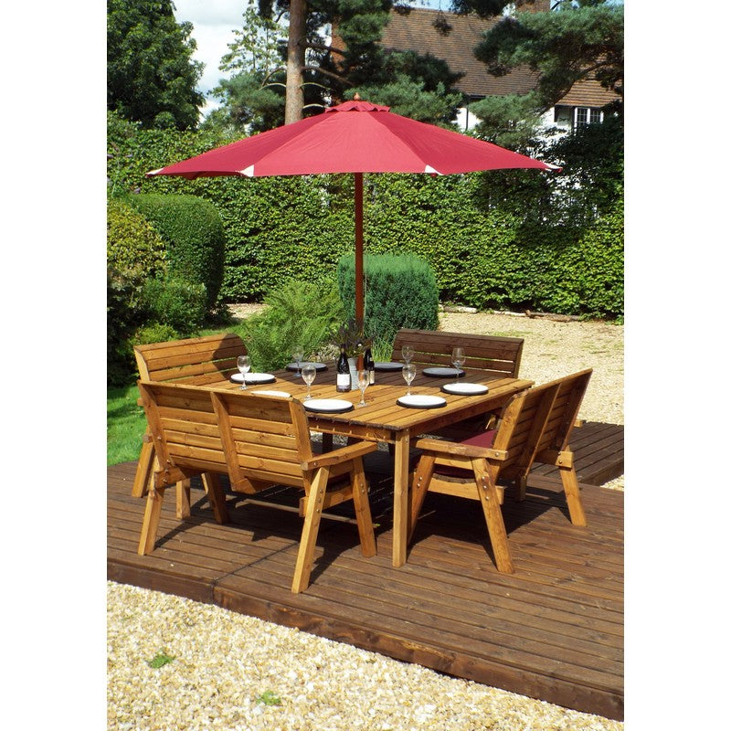 Charles Taylor Scandinavian Redwood Garden Patio Dining Set by Charles Taylor - 8 Seats Burgundy Cushions