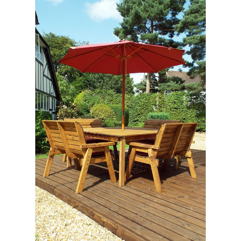 Charles Taylor Scandinavian Redwood Garden Patio Dining Set by Charles Taylor - 8 Seats Burgundy Cushions