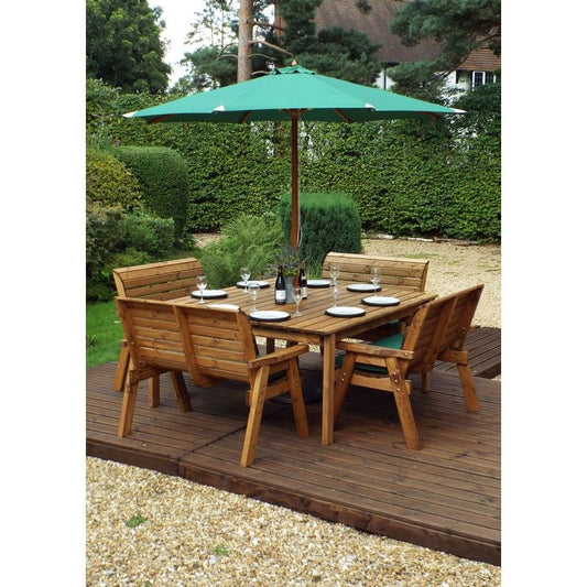 Charles Taylor Scandinavian Redwood Garden Patio Dining Set by Charles Taylor - 8 Seats Green Cushions