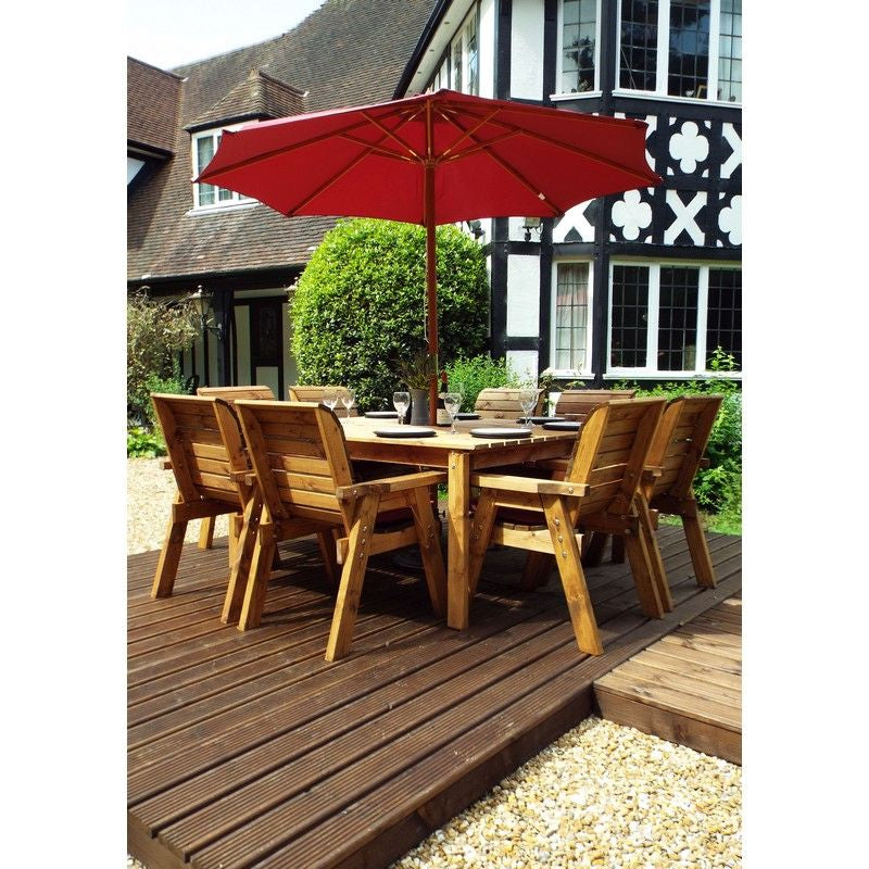 Charles Taylor Scandinavian Redwood Garden Patio Dining Set by Charles Taylor - 8 Seats Burgundy Cushions