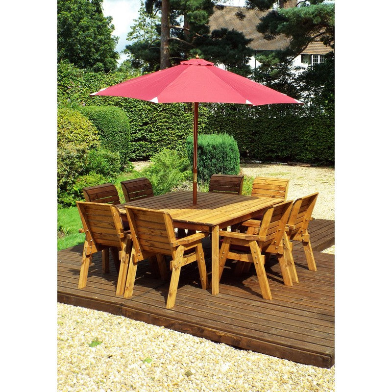 Charles Taylor Scandinavian Redwood Garden Patio Dining Set by Charles Taylor - 8 Seats Burgundy Cushions