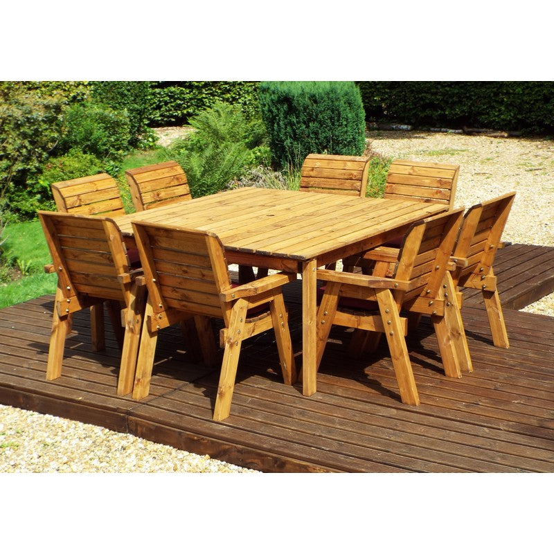 Charles Taylor Scandinavian Redwood Garden Patio Dining Set by Charles Taylor - 8 Seats Burgundy Cushions