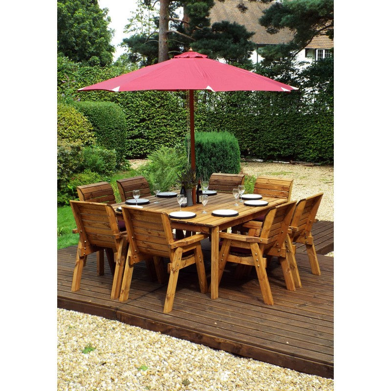 Charles Taylor Scandinavian Redwood Garden Patio Dining Set by Charles Taylor - 8 Seats Burgundy Cushions