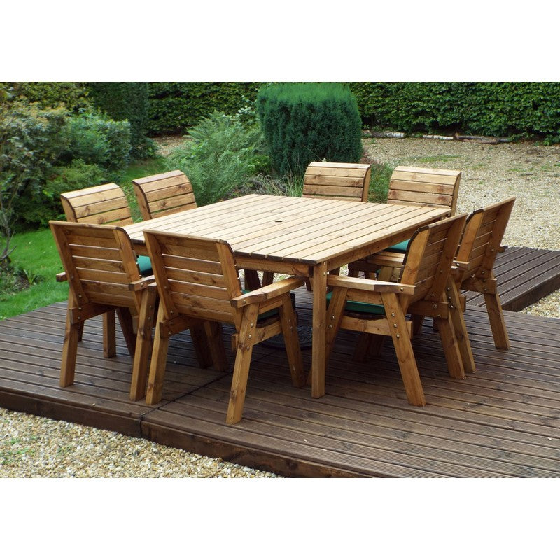 Charles Taylor Scandinavian Redwood Garden Patio Dining Set by Charles Taylor - 8 Seats Green Cushions