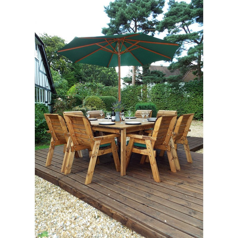 Charles Taylor Scandinavian Redwood Garden Patio Dining Set by Charles Taylor - 8 Seats Green Cushions