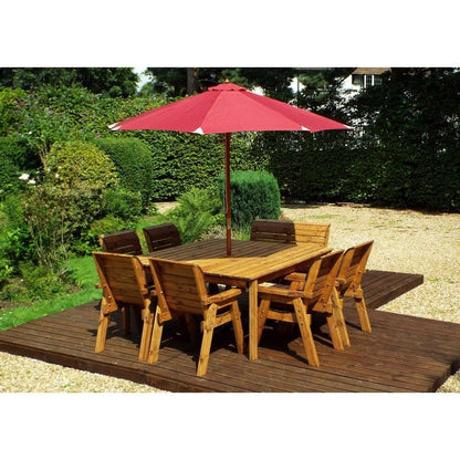 Charles Taylor Scandinavian Redwood Garden Patio Dining Set by Charles Taylor - 8 Seats Burgundy Cushions