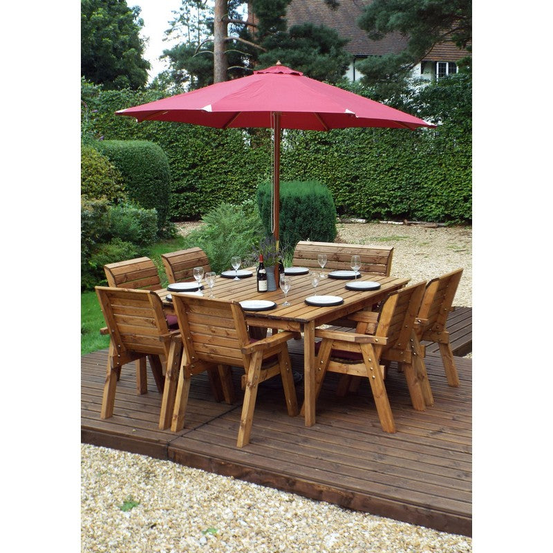 Charles Taylor Scandinavian Redwood Garden Patio Dining Set by Charles Taylor - 8 Seats Burgundy Cushions