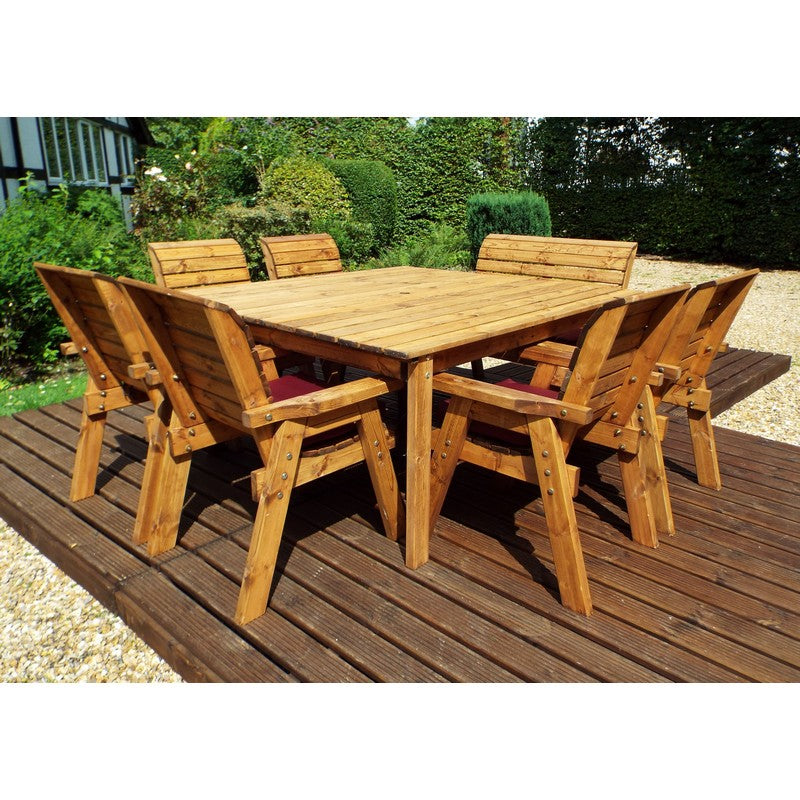 Charles Taylor Scandinavian Redwood Garden Patio Dining Set by Charles Taylor - 8 Seats Burgundy Cushions