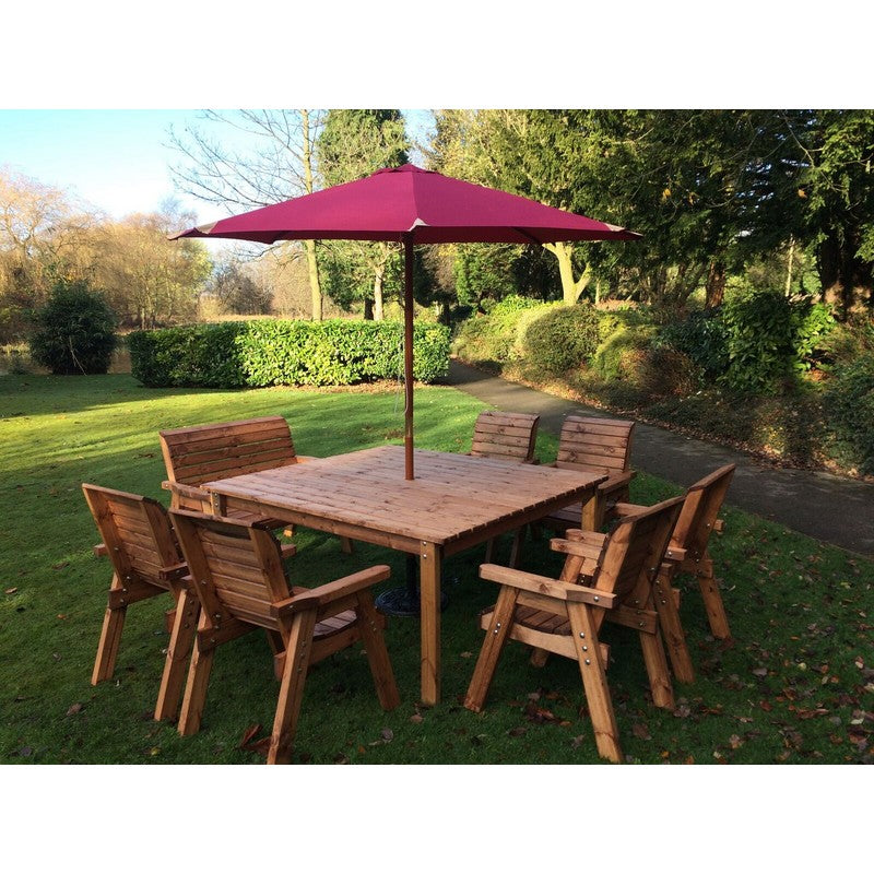 Charles Taylor Scandinavian Redwood Garden Patio Dining Set by Charles Taylor - 8 Seats Burgundy Cushions