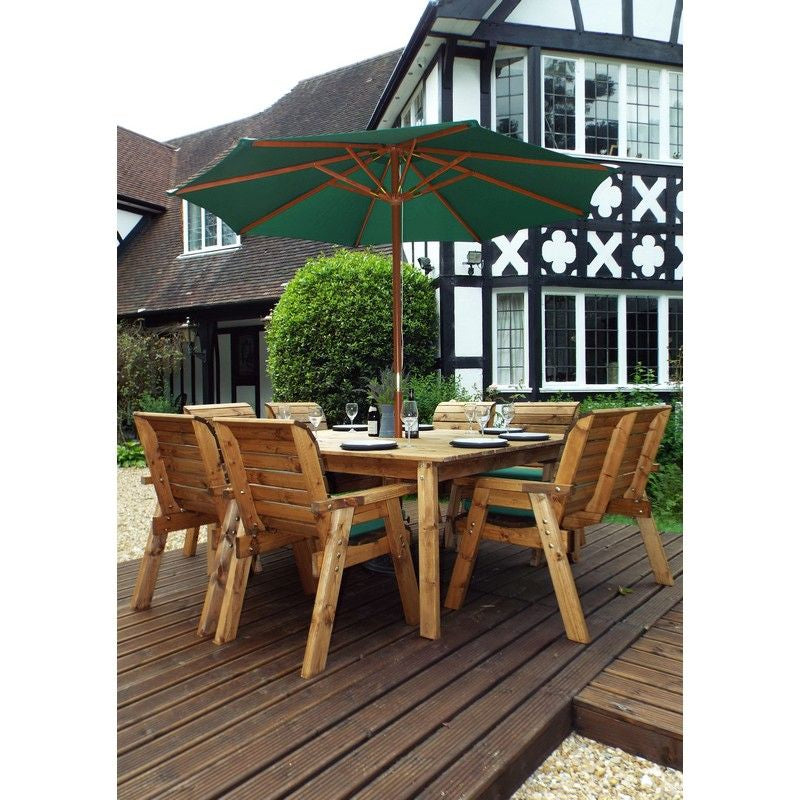 Charles Taylor Scandinavian Redwood Garden Patio Dining Set by Charles Taylor - 8 Seats Green Cushions