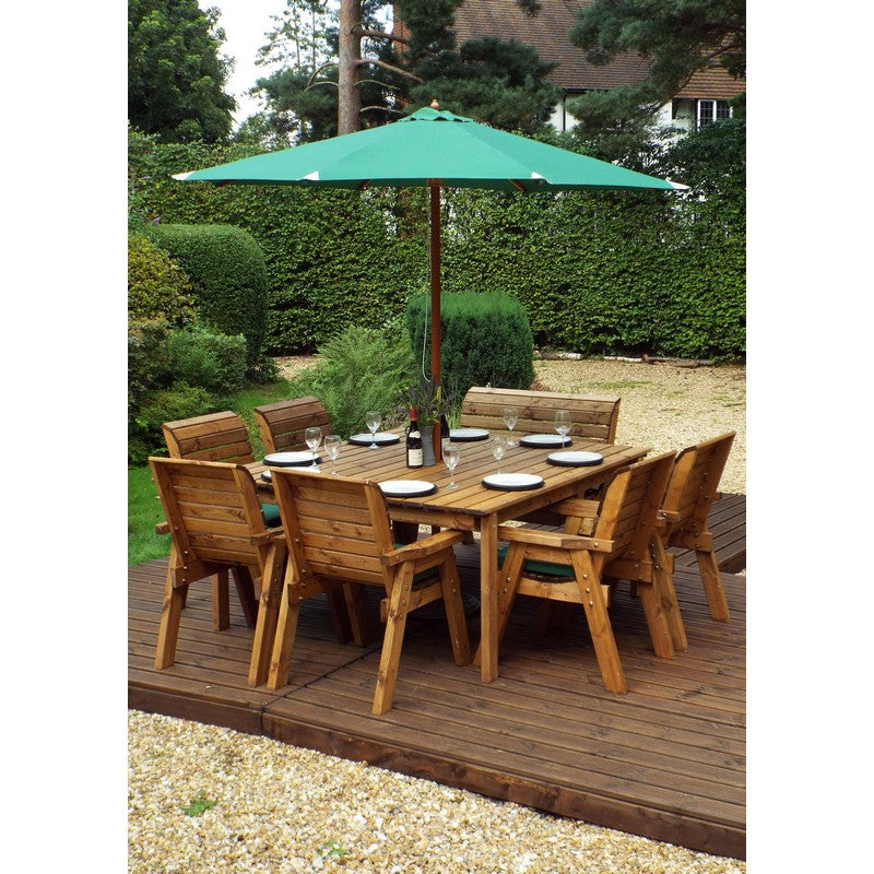 Charles Taylor Scandinavian Redwood Garden Patio Dining Set by Charles Taylor - 8 Seats Green Cushions