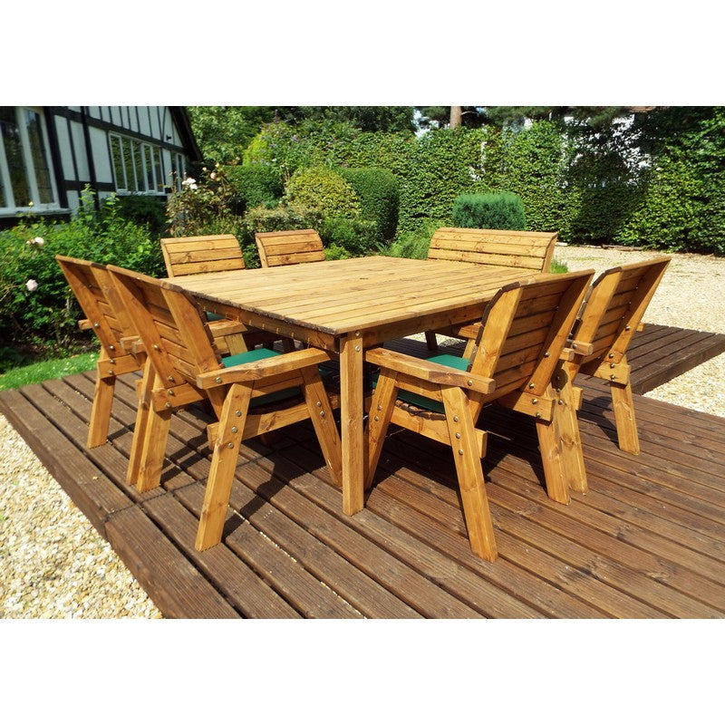 Charles Taylor Scandinavian Redwood Garden Patio Dining Set by Charles Taylor - 8 Seats Green Cushions