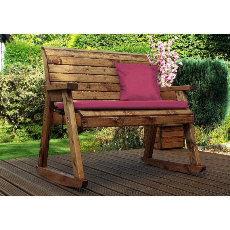 Charles Taylor Scandinavian Redwood Garden Bench by Charles Taylor - 2 Seats Burgundy Cushions