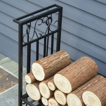 Steel Slatted Log Rack w/ Tools Black