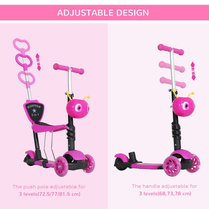 5-in-1 Kids Kick Scooter W/Removable Seat-Pink