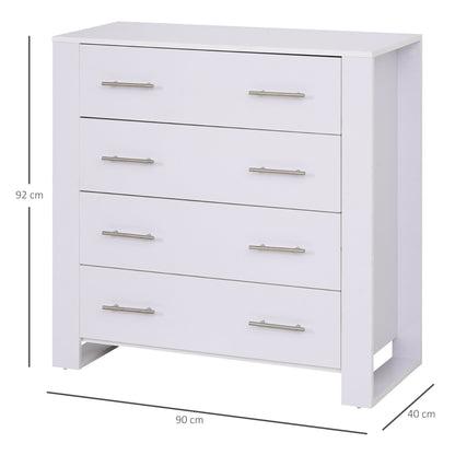 Chest Of 4 Drawers Storage Cabinet Bedroom Clothes w/Metal Handles Base Freestanding Unit Furnishing Living Room White