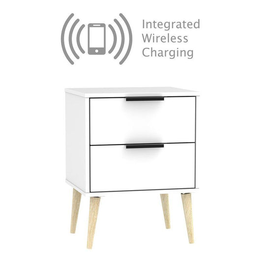 Swift Drayton Wireless Charger Side Table White 2 Drawers