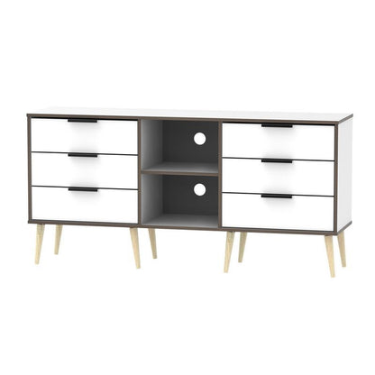 Swift Drayton TV Unit Natural & White 2 Shelves 6 Drawers