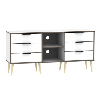 Swift Drayton TV Unit Natural & White 2 Shelves 6 Drawers