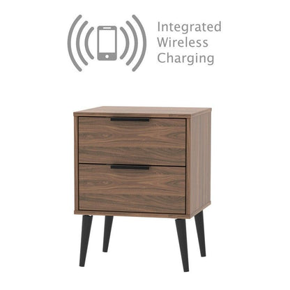 Swift Drayton Wireless Charger Side Table Brown 2 Drawers