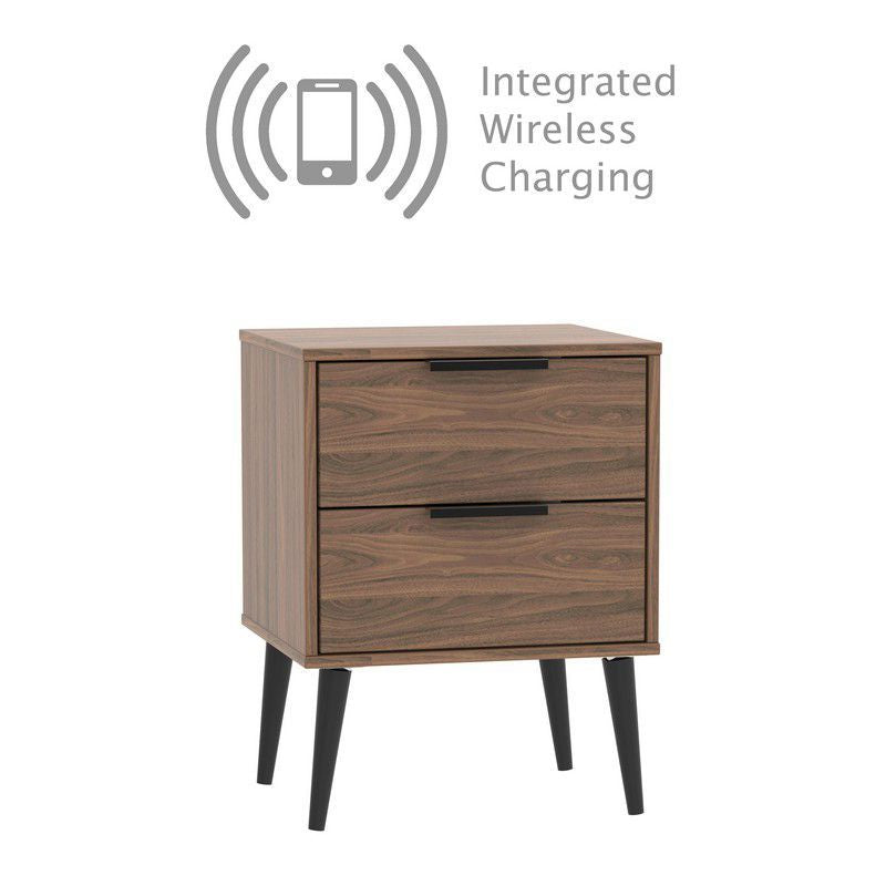 Swift Drayton Wireless Charger Side Table Brown 2 Drawers