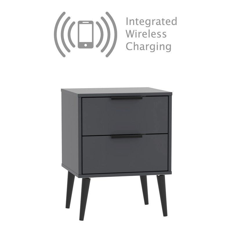 Swift Drayton Wireless Charger Side Table Black 2 Drawers