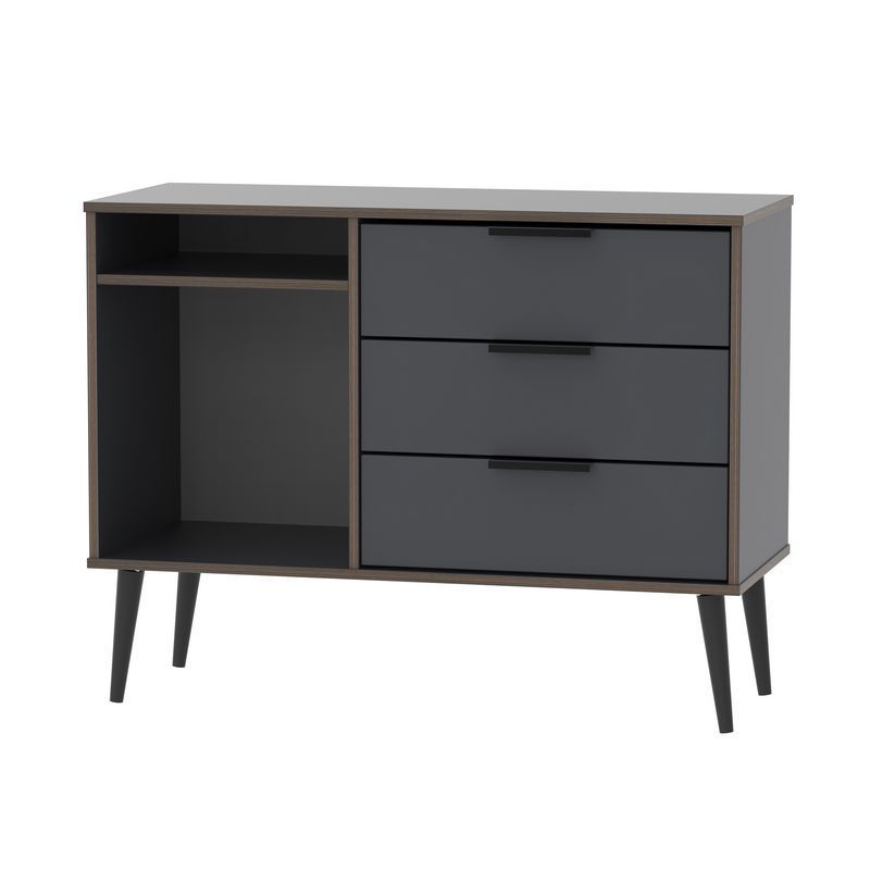 Swift Drayton TV Unit Natural & Black 2 Shelves 3 Drawers