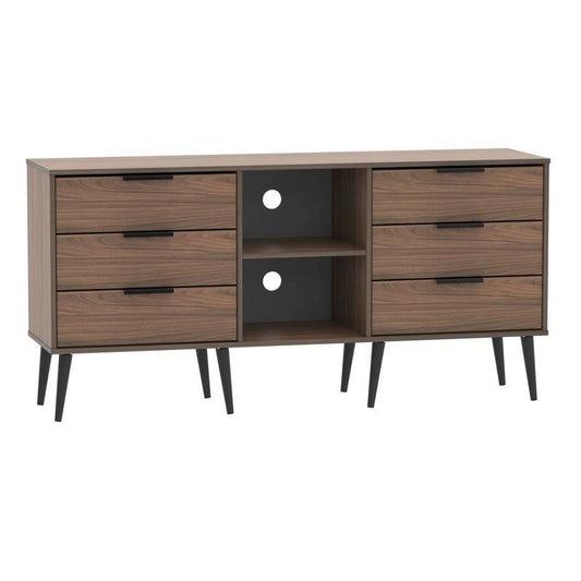 Swift Drayton TV Unit Dark Brown 2 Shelves 6 Drawers