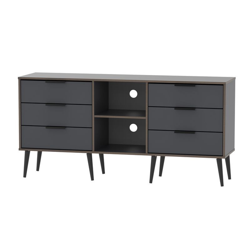 Swift Drayton TV Unit Natural & Black 2 Shelves 6 Drawers