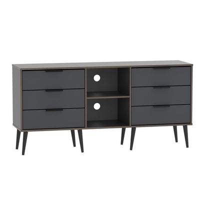 Swift Drayton TV Unit Natural & Black 2 Shelves 6 Drawers