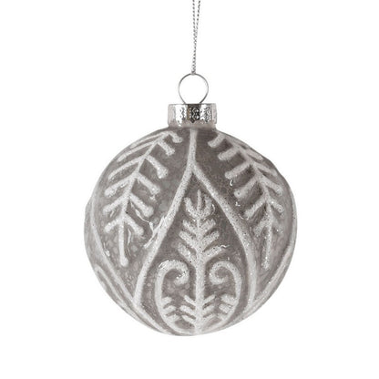 Wensum 12 x Christmas Tree Baubles Decoration White & Silver with Glitter Pattern - 13cm Scandi by Wensum