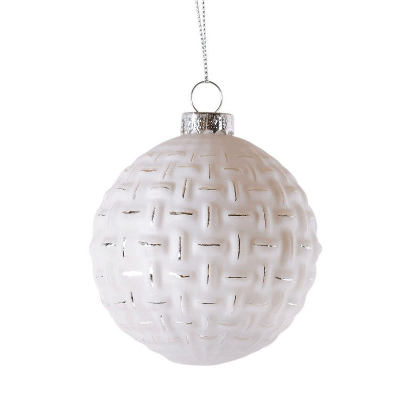 Wensum 12 x Christmas Tree Baubles Decoration White & Silver with Glitter Pattern - 13cm Scandi by Wensum