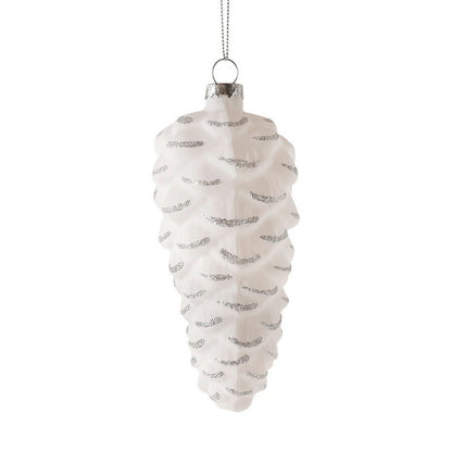 Wensum 12 x Christmas Tree Baubles Decoration White & Silver with Glitter Pattern - 13cm Scandi by Wensum