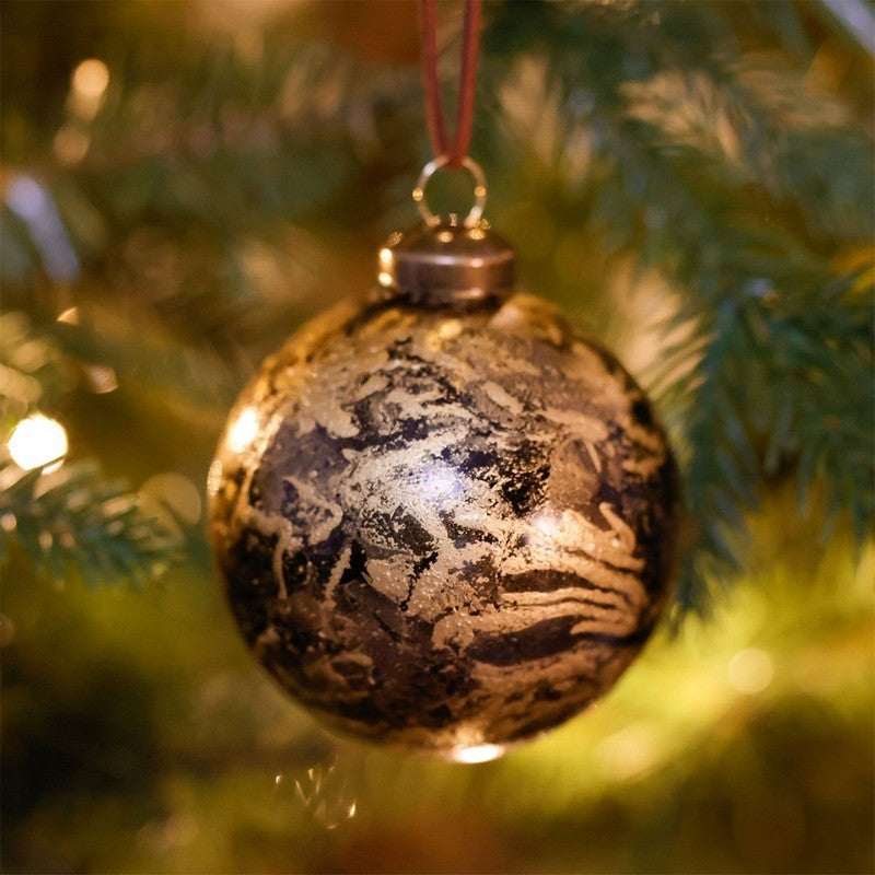 Wensum 12 x Christmas Tree Baubles Decoration Black & Gold with Glitter Pattern - 8cm Industrial by Wensum