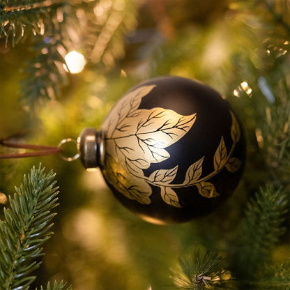 Wensum 12 x Christmas Tree Baubles Decoration Black & Gold with Glitter Pattern - 8cm Industrial by Wensum