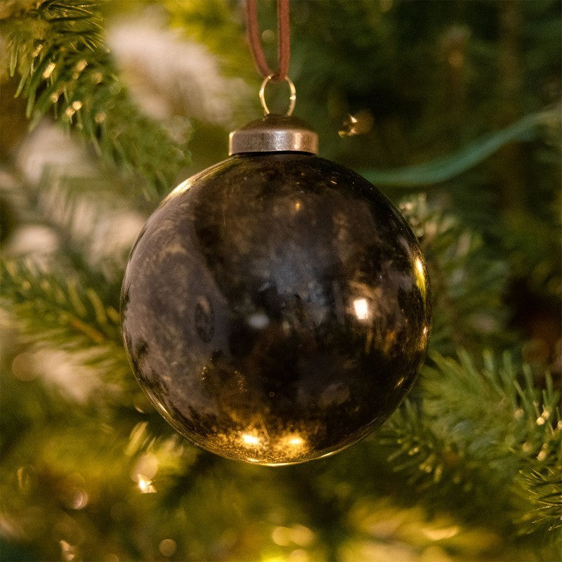 Wensum 12 x Christmas Tree Baubles Decoration Black & Gold with Glitter Pattern - 8cm Industrial by Wensum