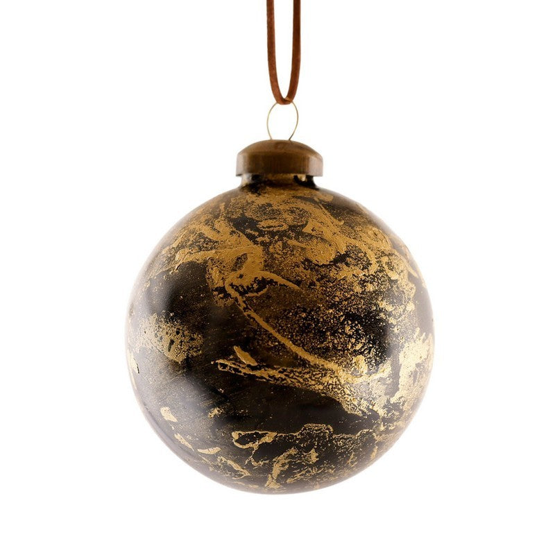 Wensum 12 x Christmas Tree Baubles Decoration Black & Gold with Glitter Pattern - 8cm Industrial by Wensum