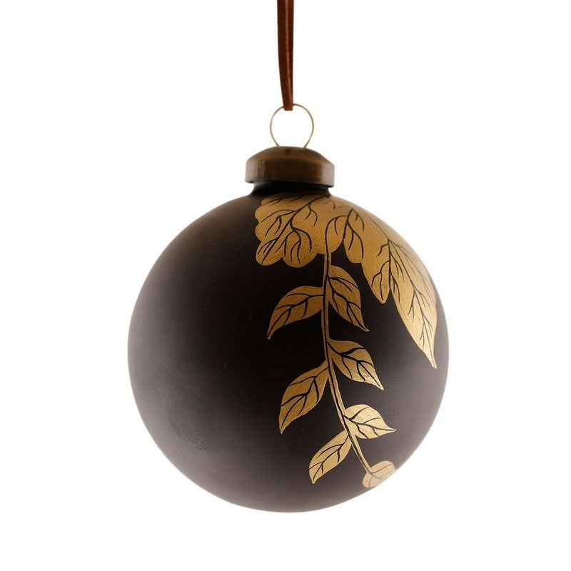 Wensum 12 x Christmas Tree Baubles Decoration Black & Gold with Glitter Pattern - 8cm Industrial by Wensum